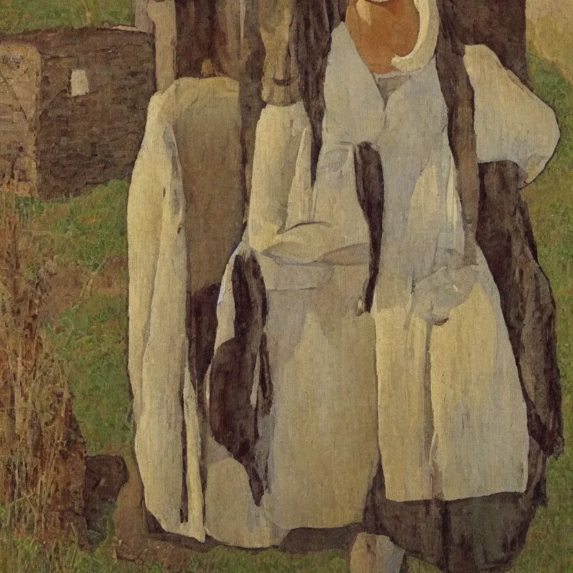 Prompt: a painted portrait of a women in rural france by felice casorati, aesthetically pleasing and harmonious natural colors, expressionism