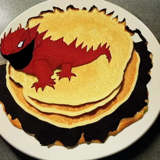 Image similar to godzilla made of pancakes