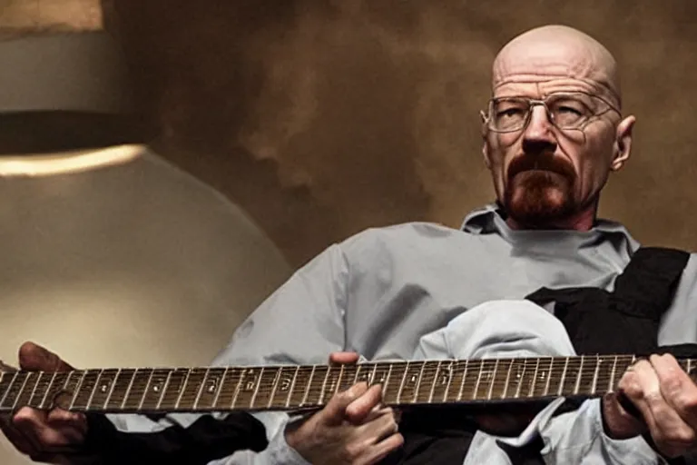 Prompt: walter white playing a 7 string guitar