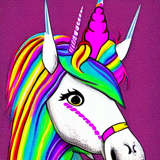 Prompt: digital ilustration of a punk rock unicorn with a mohawk by lisa frank, vibrant, colorful , deviantArt, artstation, artstation hq, hd, 4k resolution