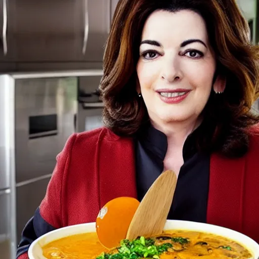 Prompt: Nigella Lawson, with a sharingan, cooking curry