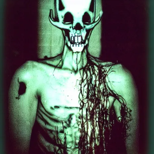 Image similar to creepy grunge disposable camera photo of a wendigo | horror | nightmare