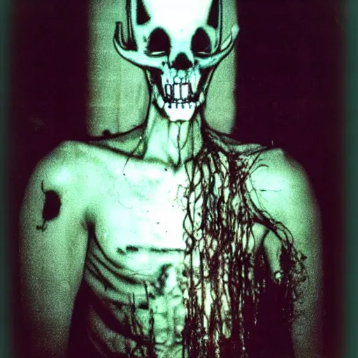 Prompt: creepy grunge disposable camera photo of a wendigo | horror | nightmare