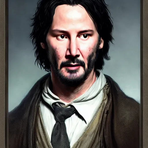 Prompt: portrait of Keanu reeves as Frodo baggins, sharp, Detail, detailed face,4k, cinematic lighting, in the style of Greg Rutkowski and James Gurney