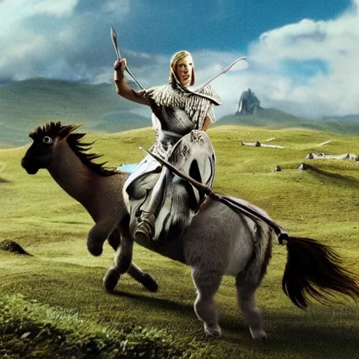 Image similar to the rohirrim riding into battle on alpacas at minas tirith