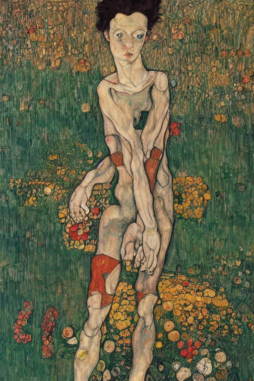 Image similar to A giant gardener art style by Egon Schiele, trending on artstation, artstationHD, artstationHQ, 4k, 8k