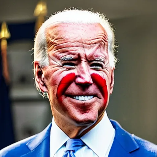 Image similar to Joe Biden with colorful clown makeup all over his face