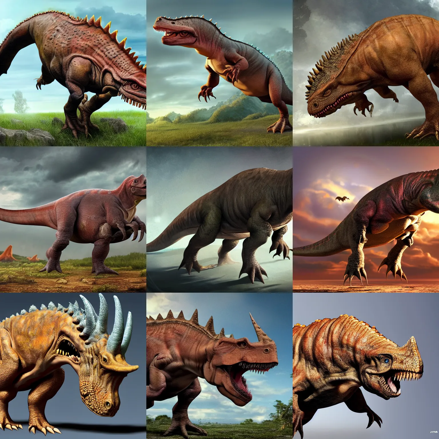 Prompt: Dinosaur hybrid between Triceratops and Pachycephalosaurus, hyper realistic, 4k resolution