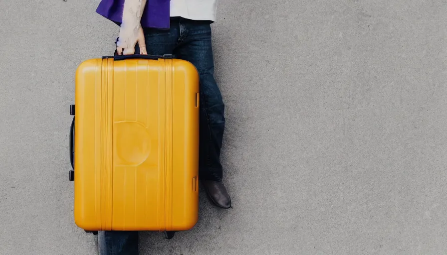 Prompt: yellow and purple swirl suitcase, photograph