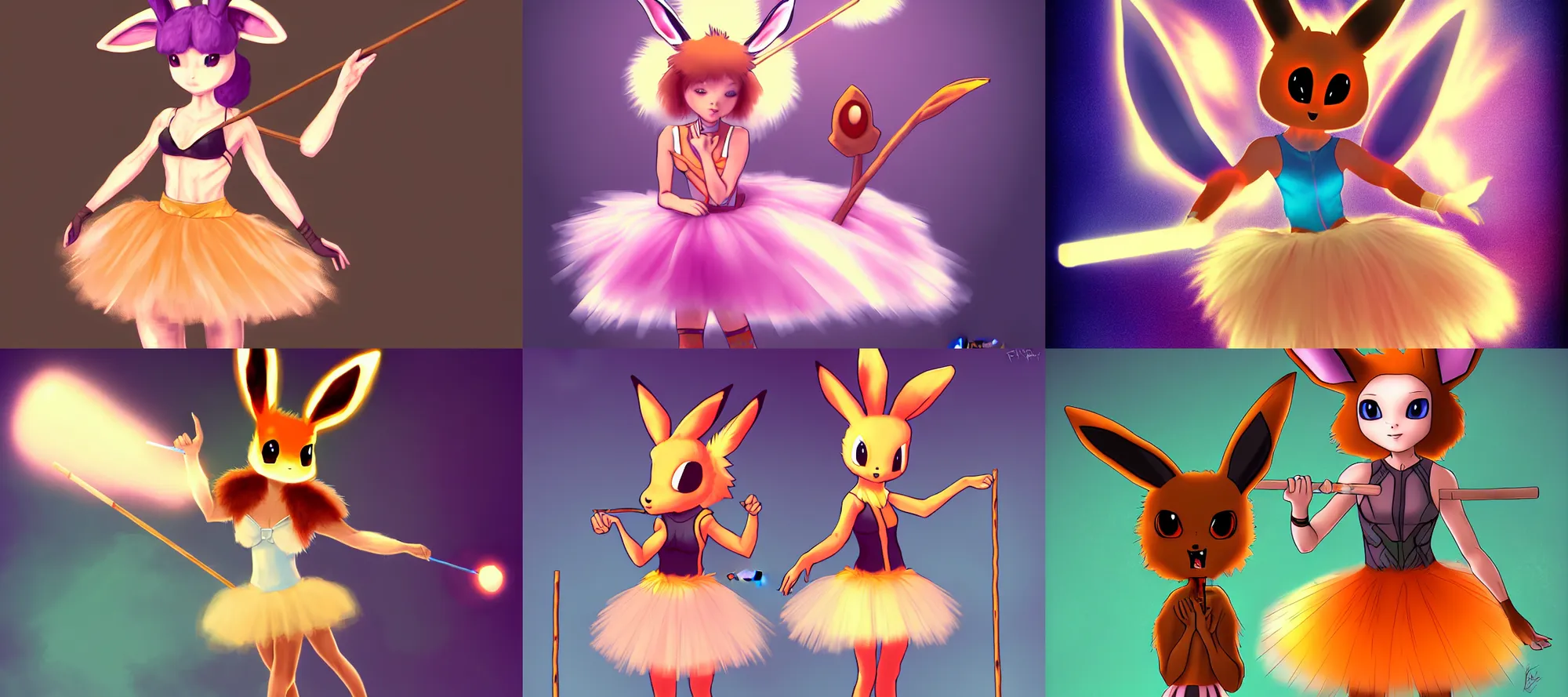 Prompt: scifi anthropomorphic eevee (woman) in a tutu holding a stick by rilexlenov