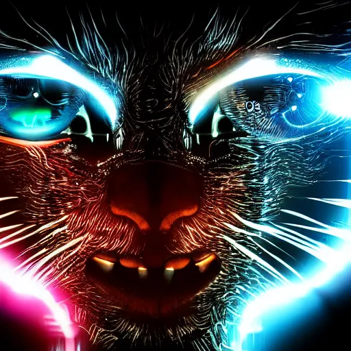 Image similar to cybernetic eye of tiger, digital illustration, photo - realistic, macro, extreme details, vivid, neon, dramatic lighting, futuristic, cyberpunk, intricate details