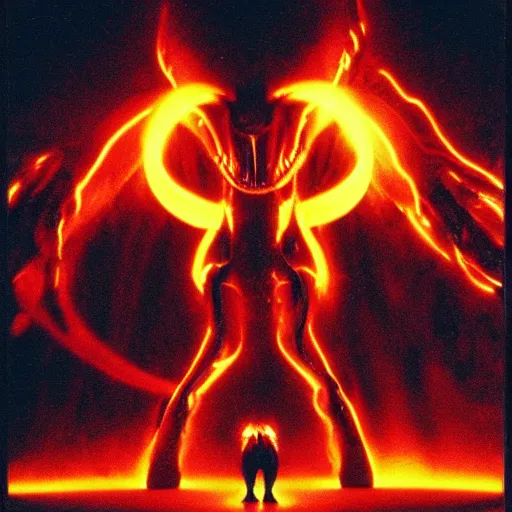Image similar to a movie still with the balrog from lord of the ring in tron, highly detailed, realistic, photo, polaroid