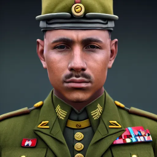 Image similar to A Hearts of Iron IV portrait of a soldier in front of a river. Highly detailed, fine Art, high detail, great lighting, 8k resolution, masterpiece, concept art, illustration, clear eyes, painting oil on canvas, octane render, HDR, trending on artstation, 4k, 8k, HD