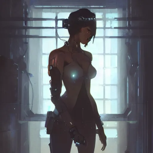 Image similar to a detective questioning a suspect in a dark room, cyberpunk, by charlie bowater, loish, peter mohrbacher, artgerm, greg rutkowski, krenz cushart, wlop, trending on artstation