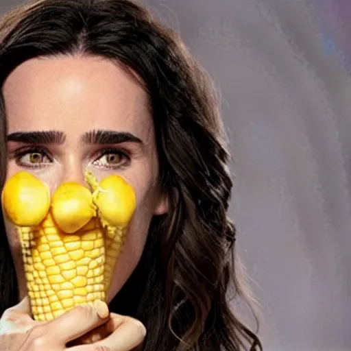 Prompt: jennifer connelly as a corn on the cob