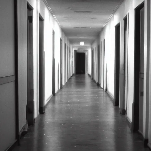 Prompt: an empty yellow hallway, liminal space, vhs recording