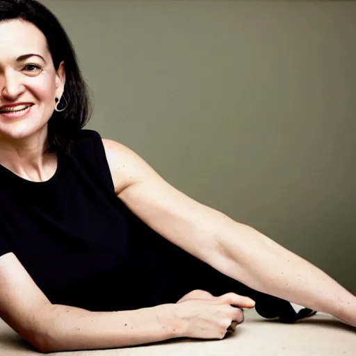 Prompt: Photo of Sheryl Sandberg with a dragon tattoo, photo by Anne Liebovitz, 24mm f/1.4