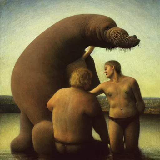 Prompt: the dream of the walrus and the human in oslo, by odd nerdrum, oil on canvas, 1 9 8 3, high resolution