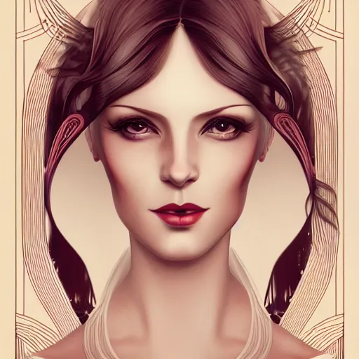 Image similar to an art nouveau, ( streamline moderne ) portrait in the style of anna dittmann and charlie bowater and loish. very large, clear, expressive, and intelligent eyes. symmetrical, centered, ultrasharp focus, dramatic lighting, photorealistic digital matte painting, intricate ultra detailed background.