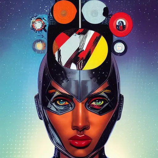 Image similar to portrait of a female android, by MARVEL comics and Sandra Chevrier