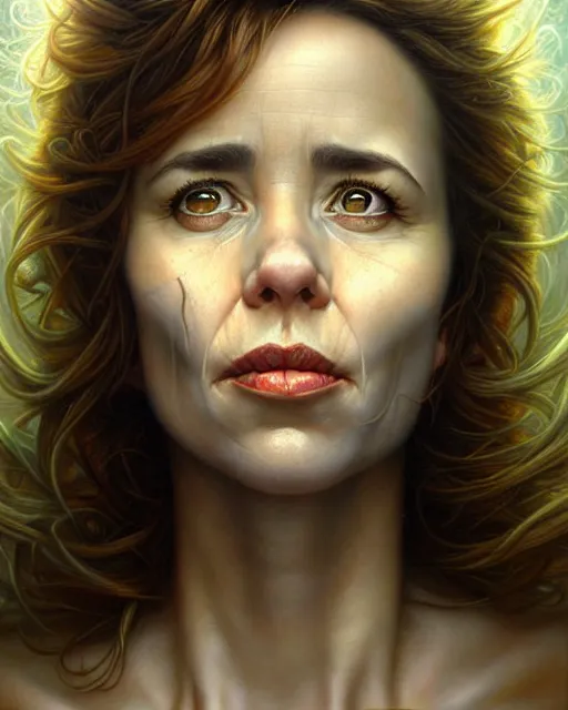 Image similar to detailed portrait of linda cardellini cannelloni!! spinach! ricotta! by tomasz alen kopera and peter mohrbacher and johanna martine! and margaret keane! coherent luminescent