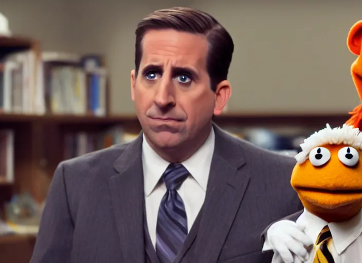 Image similar to film still of Michael Scott as a muppet from The Office, 4k