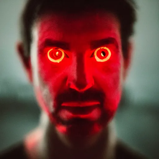 Image similar to a man with red glowing eyes