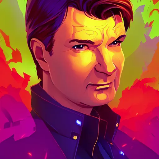 Image similar to nathan fillion radiating a glowing aura stuff loot legends stylized digital illustration video game icon artstation lois van baarle, ilya kuvshinov, rossdraws,