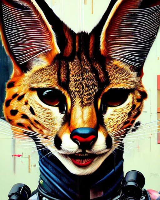 Image similar to a portrait of an anthropomorphic cyberpunk serval by sandra chevrier, by jon foster, detailed render, tape deck, epic composition, cybernetics, 4 k realistic, cryengine, realistic shaded lighting, sharp focus, masterpiece, by enki bilal