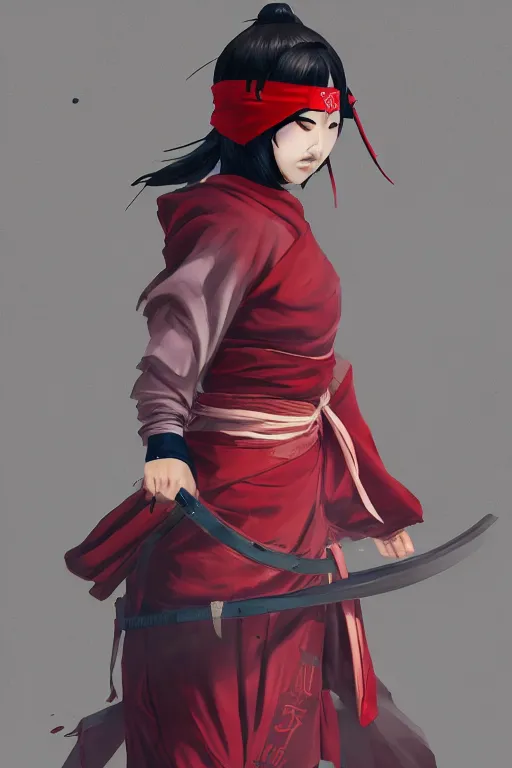 Image similar to full body native japanese young woman dressed like shinobi ninja, focused stare, partially masked, highly detailed, photobash, photorealistic render, trending on artstation, character design, red background, cinematic lighting