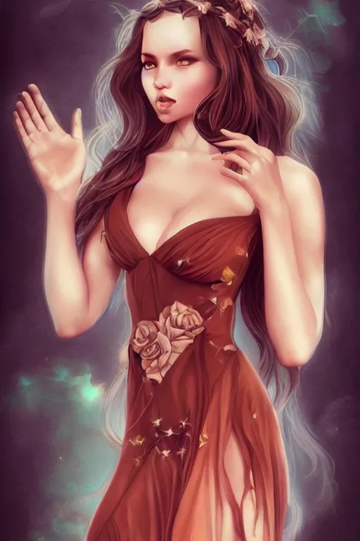 Image similar to Succubus in body conscious sundress portrait, by artgerm, WLOP and Ross Tran