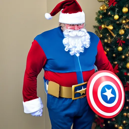 Prompt: santa claus as captain america,