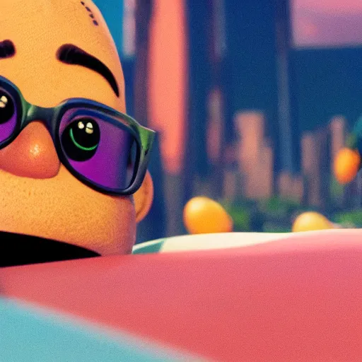 Image similar to a cinematic film still from a 2022 Pixar movie about Juice WRLD, in the style of Pixar, shallow depth of focus