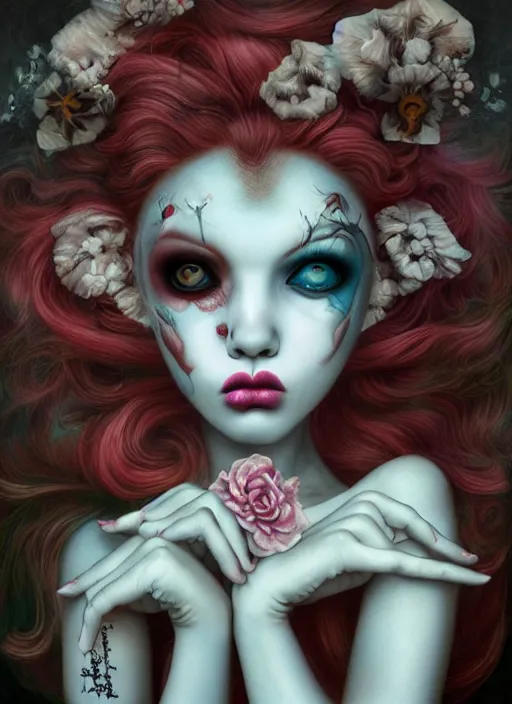 Image similar to pop surrealism, lowbrow art, realistic clown painting, japanese street fashion, hyper realism, muted colours, rococo, natalie shau, loreta lux, tom bagshaw, mark ryden, trevor brown style,