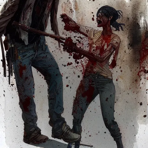 Image similar to clementine from the waking dead the last season been eaten by a couple of zombie by greg rutkowski