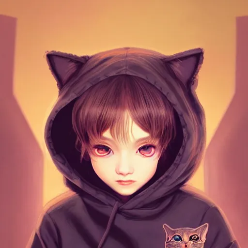 Image similar to very small little girl in a cat hoodie by ross tran, walking in a castle painted by sana takeda, rtx reflections, very high intricate details, digital anime art by artgerm, medium shot, mid - shot, composition by ilya kuvshinov, lighting by greg rutkowski