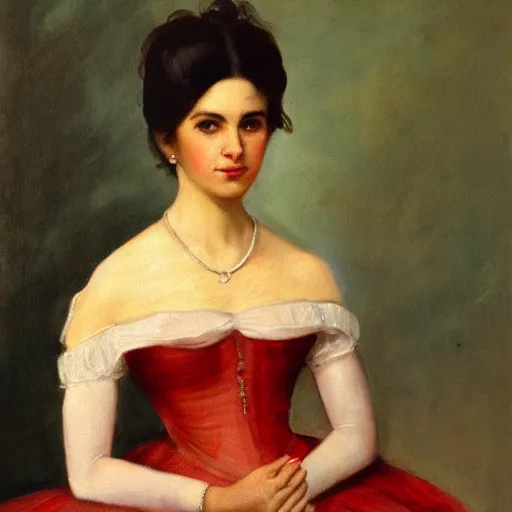 Image similar to a portrait of selina gomez in an 1 8 5 5 painting by elisabeth jerichau - baumann. painting, oil on canvas