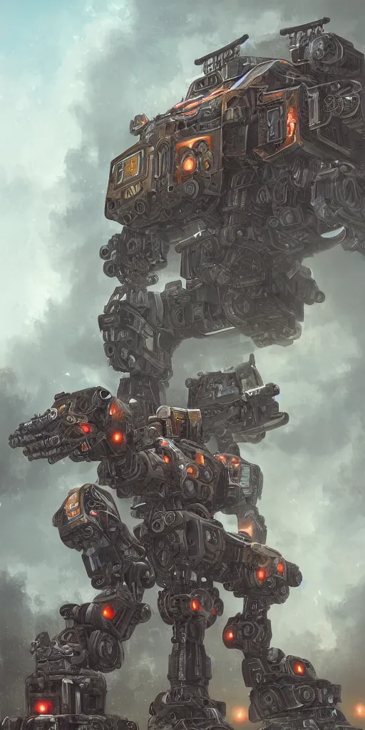 Prompt: Portrait of a mech, industrial, battletech, fantasy, intricate, highly detailed, digital painting, trending on artstation, sharp focus, illustration, style of Stanley Artgerm and Dan Mumford