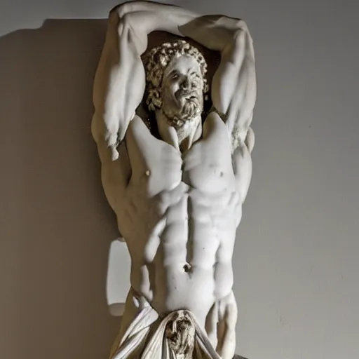 Prompt: greek classical art magnum-opus masterpiece sculpture of flayed man being skinned alive torture, pained, and martyrdom bathed in dramatic white lighting ultra-detailed by Michelangelo -