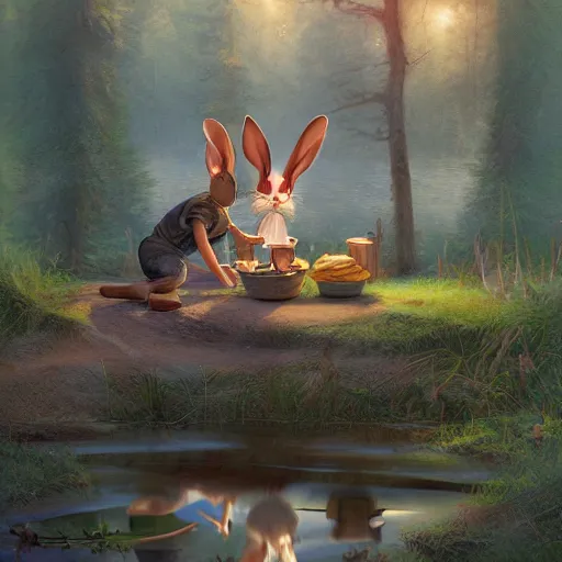 Image similar to brother grimms fairytale lakehouse rabbit digital art, irina french, heraldo ortega, mandy jurgens 8 k 1 5 0 mpx