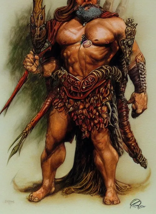 Prompt: portrait of strong grizzled male god of the hunt, iron crown, claw scarsstrong line, deep color, beautiful! coherent! by boris vallejo, by brian froud