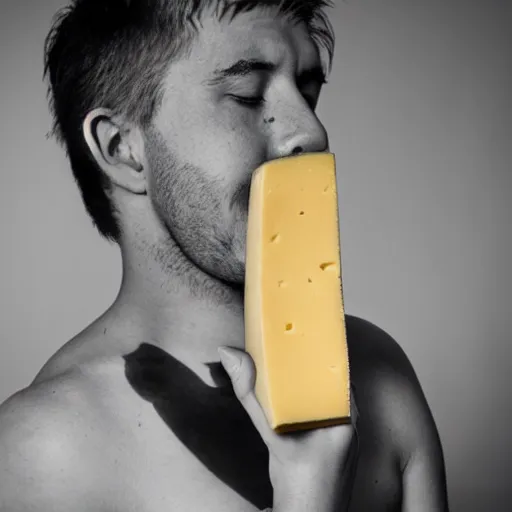 Image similar to boy eating a big piece of cheese, Tattoo, Shot on 70mm, by Wētā FX