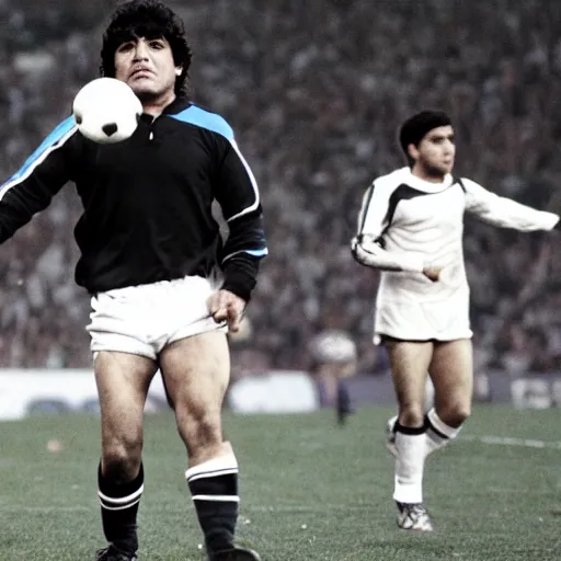 Image similar to diego armando maradona playing football in heaven