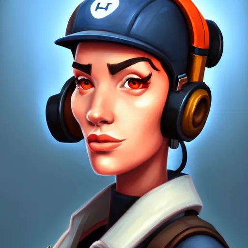 Image similar to beautiful digital painting portrait of engineer from team fortress 2 by valve as a woman, 4 k, 8 k, hd, high resolution, highly detailed, intricate detail, ultra realistic faces, digital art, trending on artstation, team fortress 2