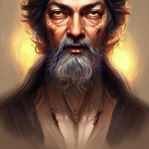 Image similar to Portrait of Osho, D&D, fantasy, intricate, highly detailed, digital painting, trending on artstation, sharp focus, illustration, style of Stanley Artgerm