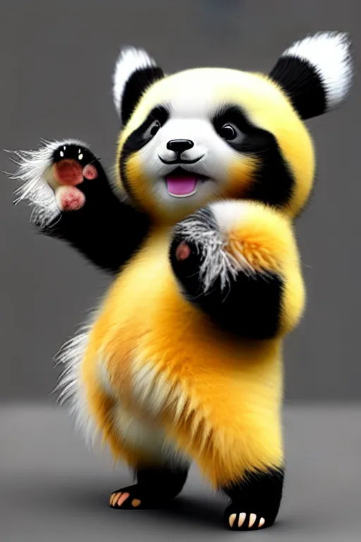 Image similar to high quality 3 d render hyperrealist very cute multicolor stripped fluffy! phoenix panda hybrid with wings!! highly detailed, vray smooth, in the style of detective pikachu, hannah yata charlie immer, dramatic blue light, low angle, uhd 8 k, sharp focus