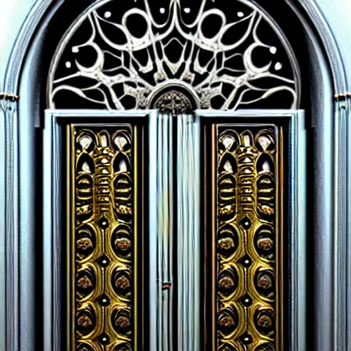 Prompt: hyper realistic ornate sci - fi double door