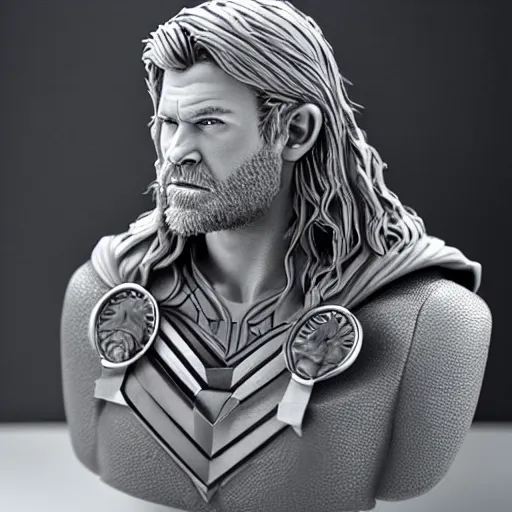 Image similar to epic detailed cnc machine carving of chris hemsworth as thor