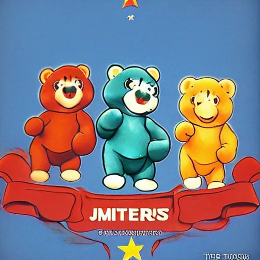 Image similar to the care bears as a military junta soviet propaganda poster