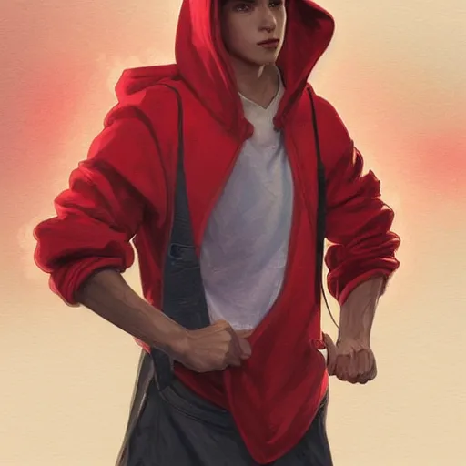 Image similar to a preppy magic student boy wearing a red hoodie, holding a bell, d & d, fantasy, intricate, cinematic lighting, highly detailed, digital painting, artstation, concept art, smooth, sharp focus, illustration, art by artgerm and greg rutkowski and alphonse mucha